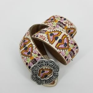 Lucky Brand leather embroidered belt silver buckle